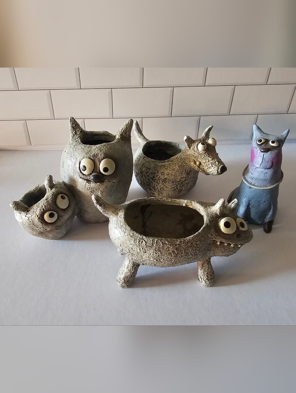 Blobhouse® Whimsical Animal Lot of 5 | Cat Dog Mouse Mini Pots/Figures